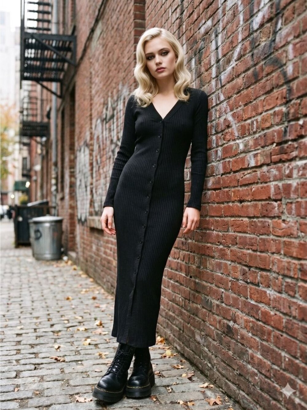 Vintage 90s Rampage Black Ribbed Knit Maxi Dress Size 3 Button Front Ankle Lengt